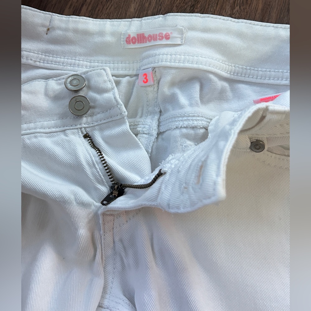 Y2K DOLLHOUSE Low Rise White Bootcut Flare Jeans 2000s Mall Preppy Indie Size 3 - Picture 7 of 13